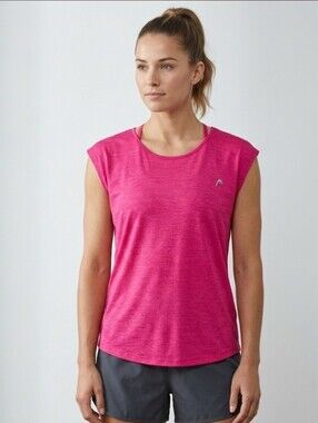 HEAD Women's Athletic Short-Sleeve Cap Top Heather Vibrant Pink Size Mediim.